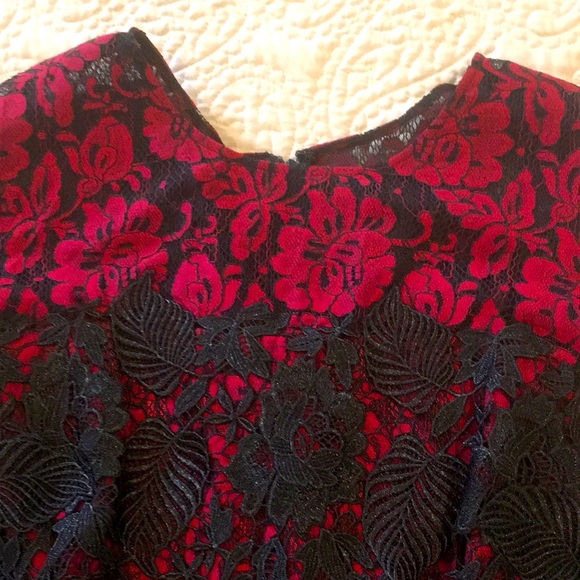 🆕 Monique Lhuillier Black & Red Lace Cocktail Dress size 16 - Picture 8 of 16